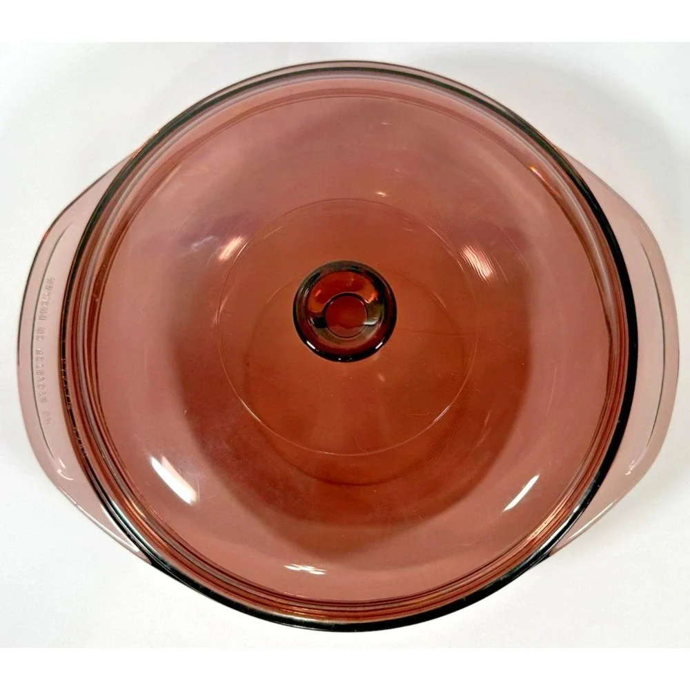 Pyrex Casserole Dish 2qt Cranberry Plum Glass Round Lid 024 Vintage USA